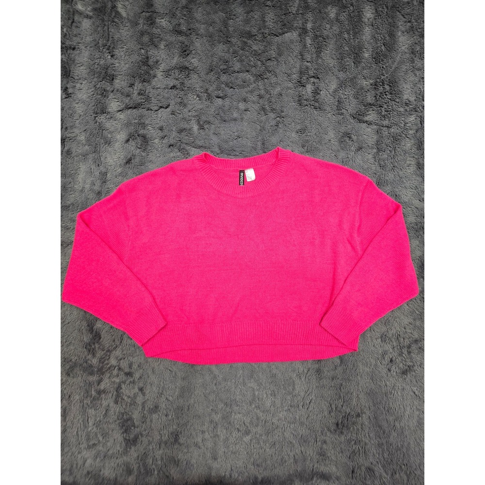 H&M Divided Womens Hot Pink Crew Neck Knit Cropped Sweater Size L 0902518 2
